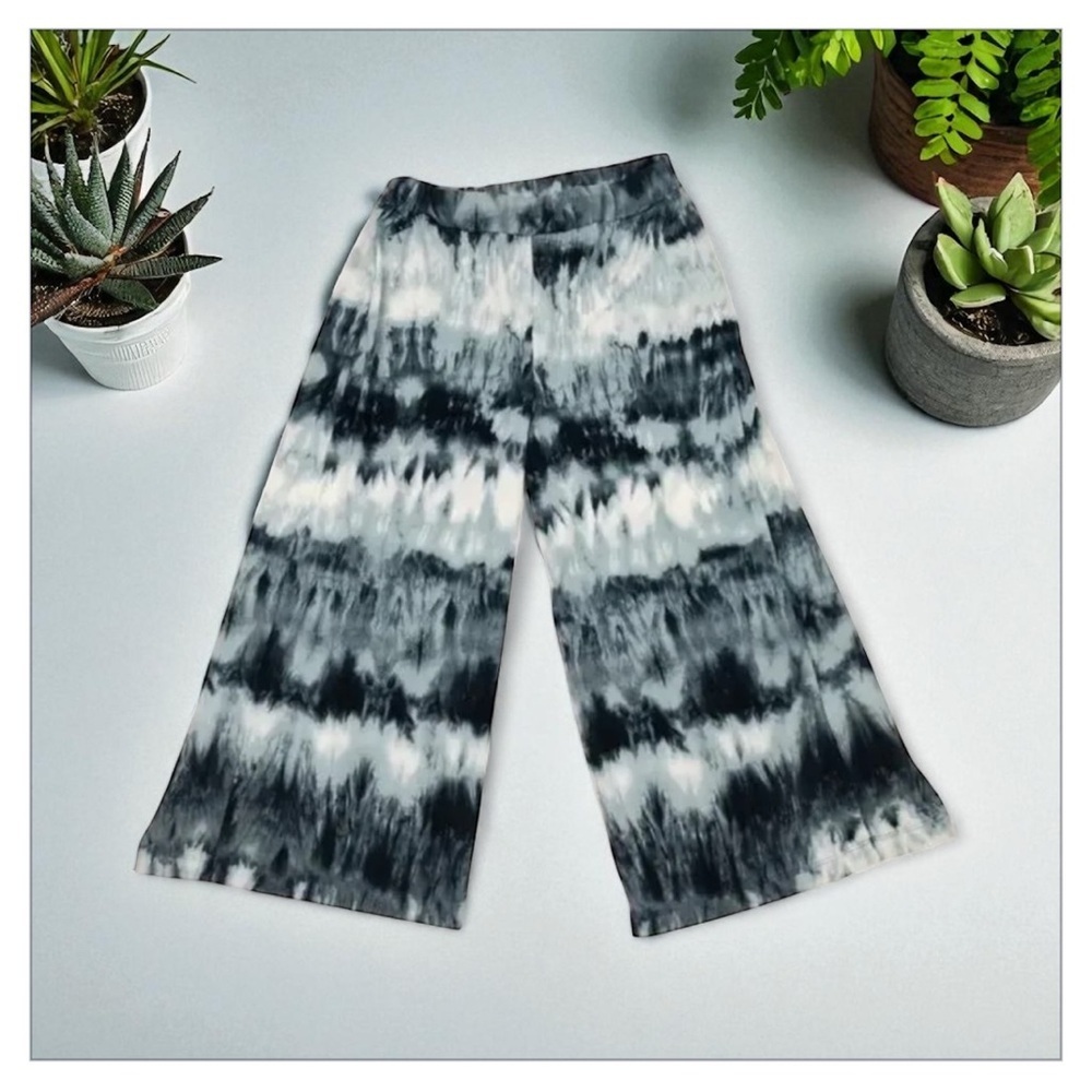 NY Collection Black and Gray Tie-Dye Wide-Leg Pants
